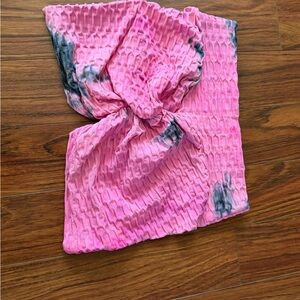 Pink Textured Scarf with Tie-Dye Accents